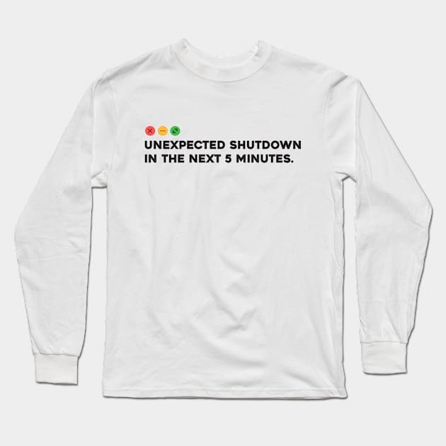 Unexpected Shutdown in the Next 5 minutes Long Sleeve T-Shirt by Software Testing Life